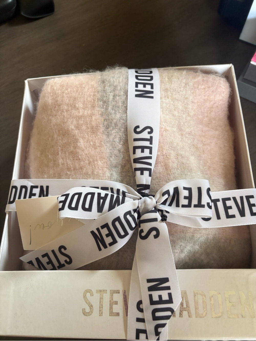 Steve Madden Pink and Cream Fuzzy Blanket Scarf